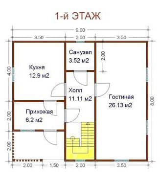 Проект дома 8 х 9 из бруса №25