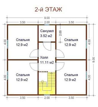 Проект дома 8 х 9 из бруса №25