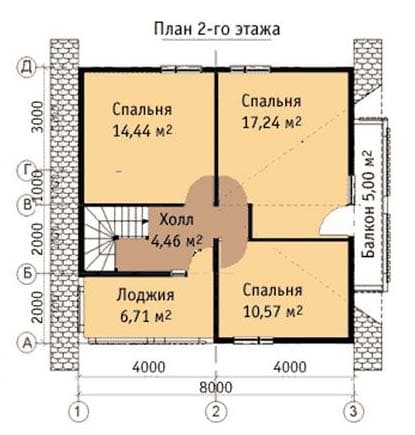 Проект дома 8х8 из бруса в два этажа №28