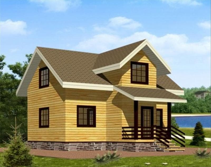 Дачный домик из бруса 6,5х8 с мансардным этажом №71