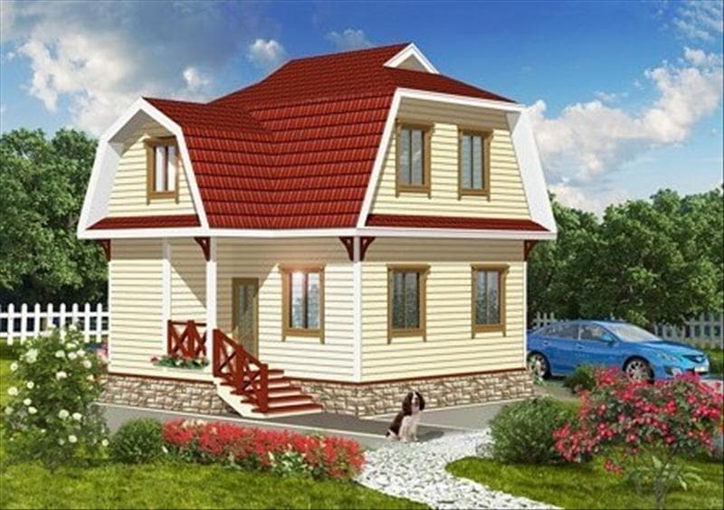 Дом из бруса 6х8 с мансардным этажом и ломаной крышей №81