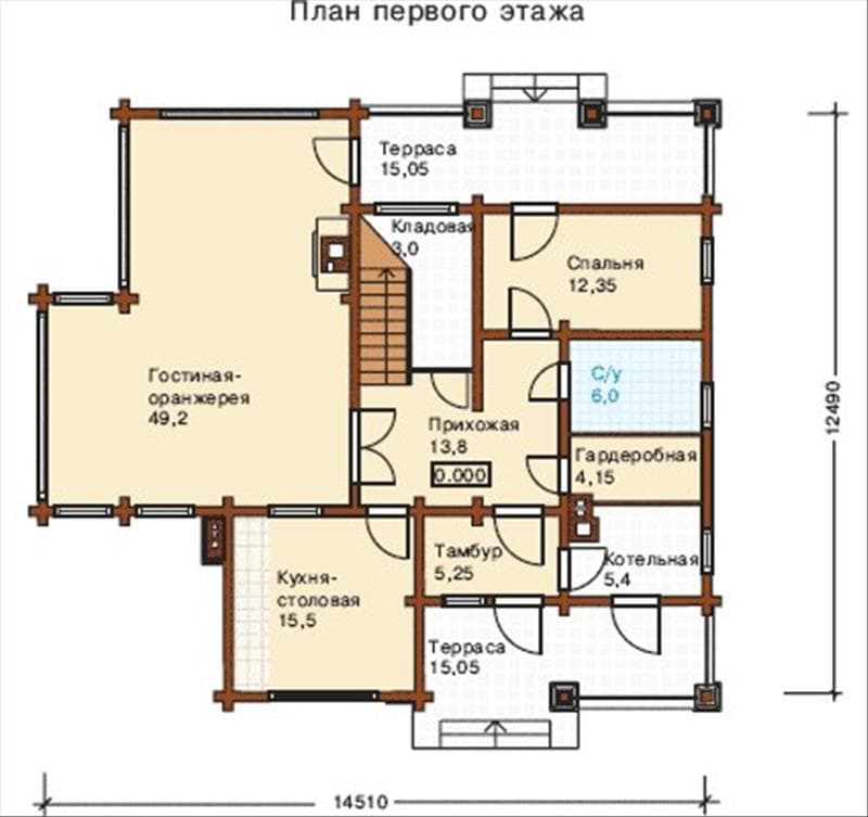 Проект загородного коттеджа 12,5х14,5 из бруса №85