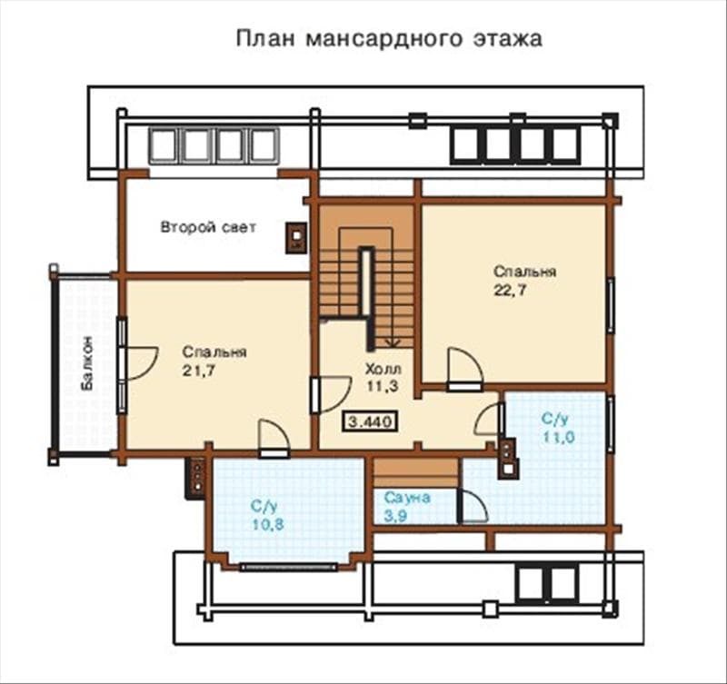 Проект загородного коттеджа 12,5х14,5 из бруса №85
