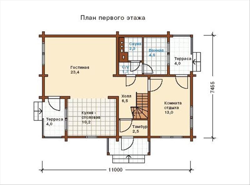 Проект брусового дома 11х7,5 №91