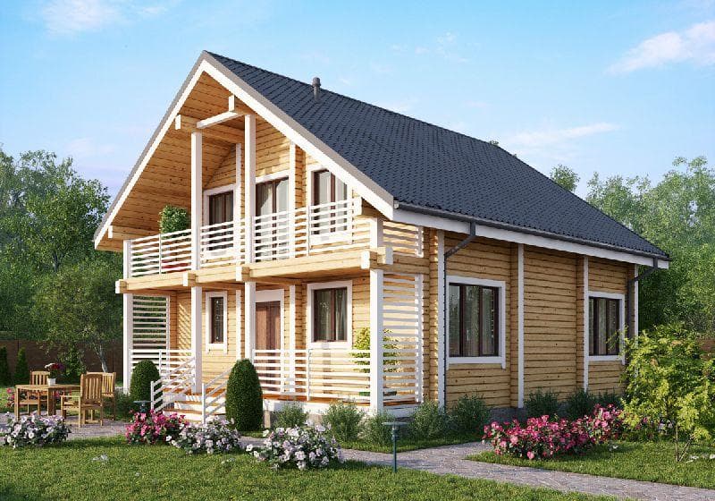 Дом из бруса 8,8х10 два этажа с балконом №105