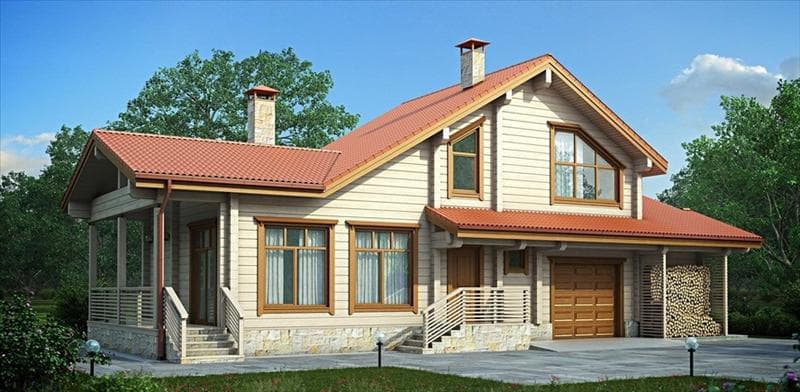 Проект дома из бруса 18,9 на 7,2 с гаражом №108