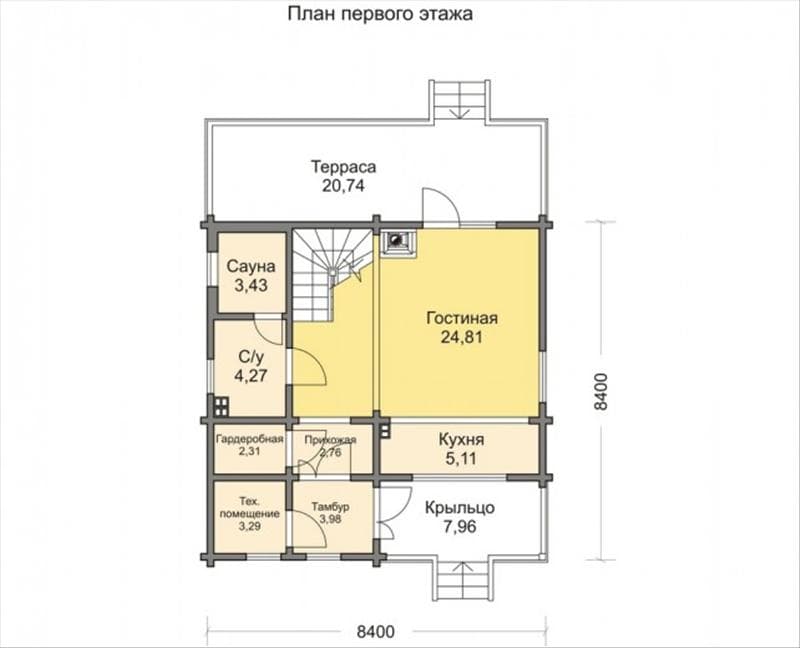 Дом из бруса 8,4 на 8,4 тип №109