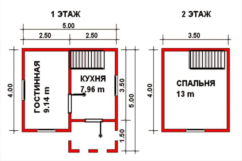 Проект дачного дома 5 на 4 из бруса с крыльцом №113