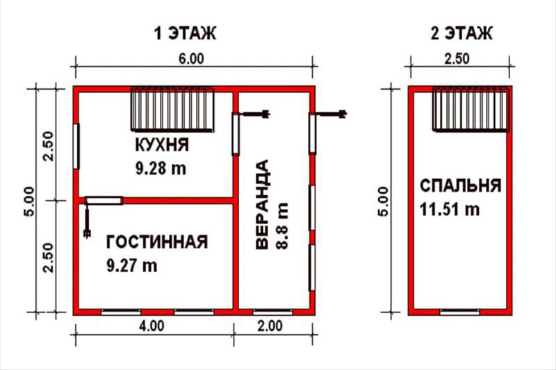 Проект дачного дома из бруса 5 на 6 с верандой №116