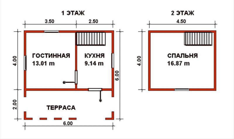 Проект дома из бруса 6 на 6 с террасой №117