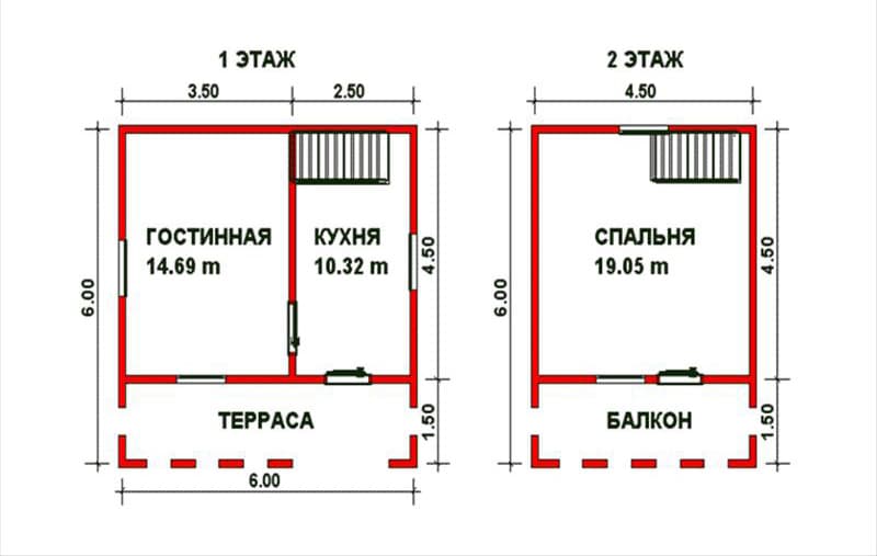 Проект брусового дома 6 на 6 с балконом и ломаной крышей №120