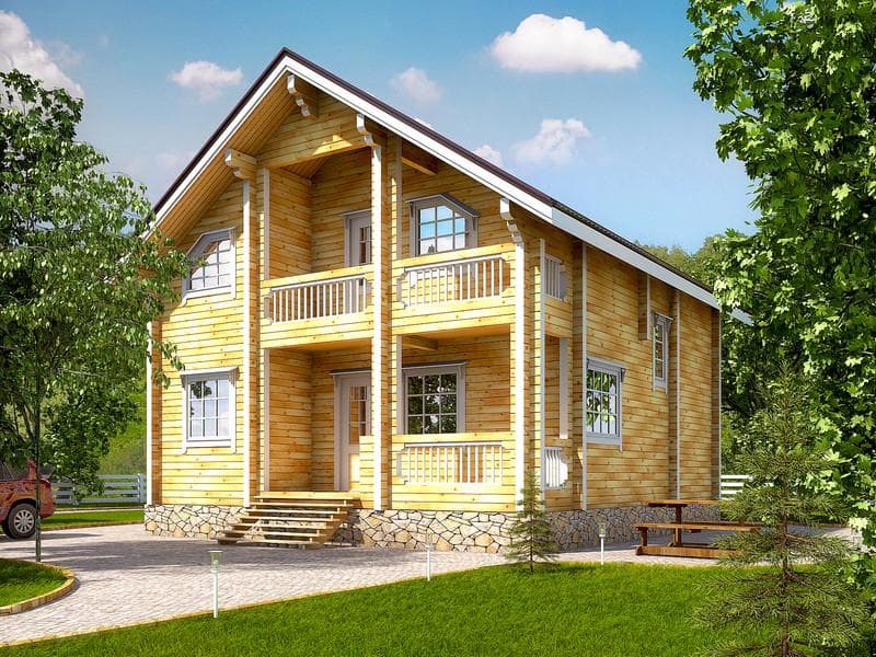 Коттедж из бруса 9 на 10 двухэтажный с балконом №121