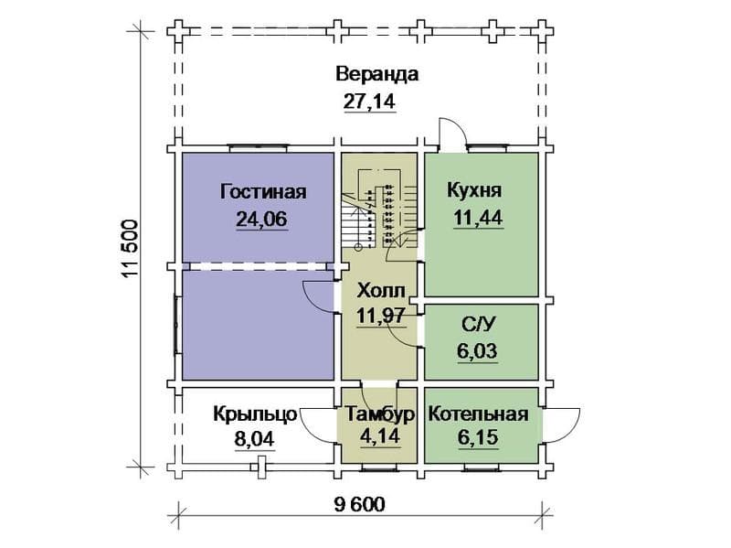 Красивый коттедж из бруса 9,6 на 11,5 проект №124
