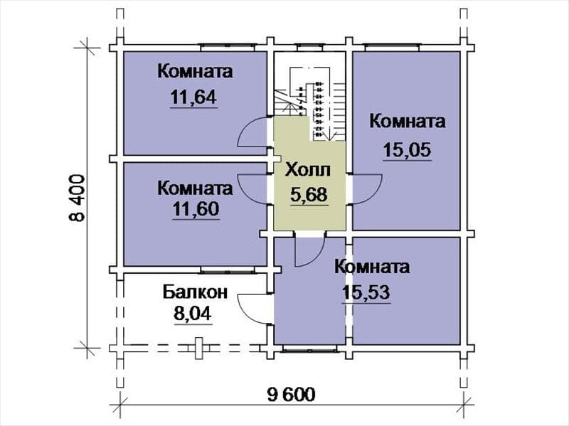Красивый коттедж из бруса 9,6 на 11,5 проект №124