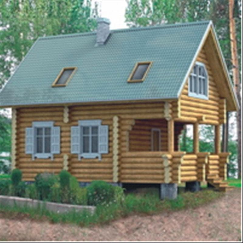 Сруб дома 5,5х8 из бревна с просторной террасой №42